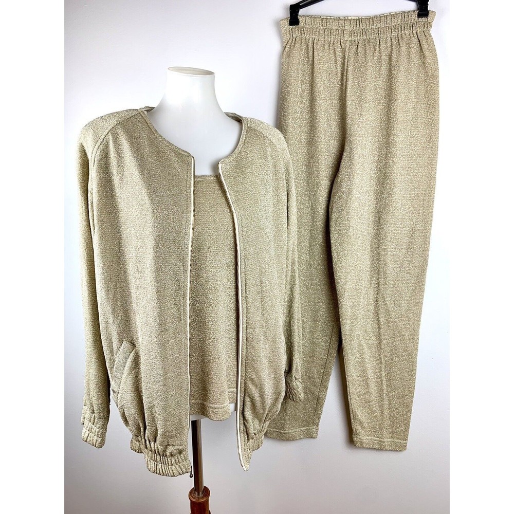 Vtg 80s Gold Leisure Lounge Suit 3Pc Shoulder Pads Jacket Disco Robert Krugman